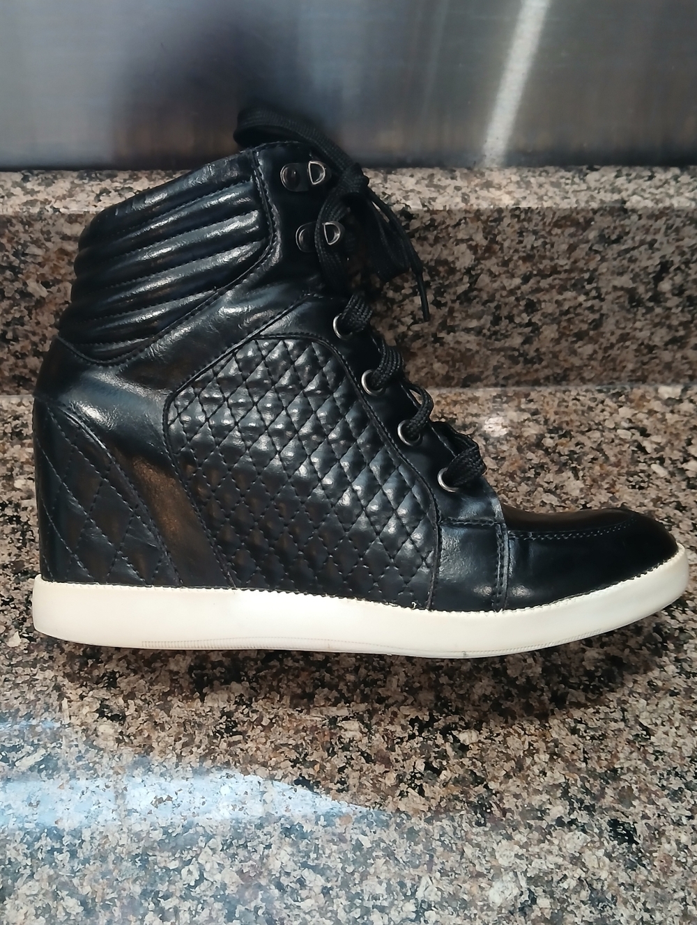 Just Fab Size 6.5 Black Platform Ankle  Fashion Sneakers